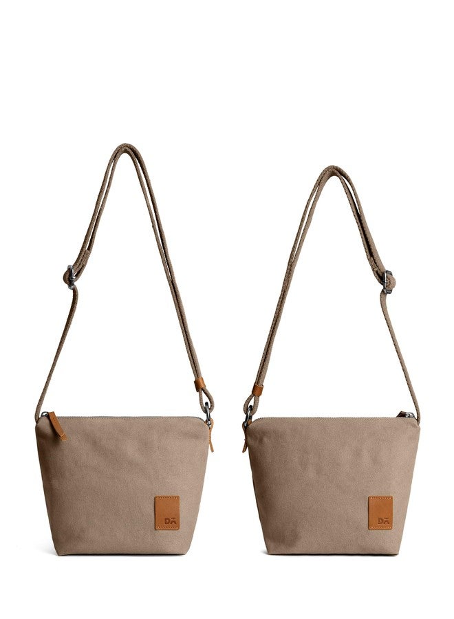 DailyObjects Slim Caddy Sling Crossbody Bag for Women, Girls | Durable Cotton Canvas with Slip Pocket | Stylish Ladies Shoulder Purse Wallet | Zippered Closure & Adjustable Strap - Khaki Beige - Image 2